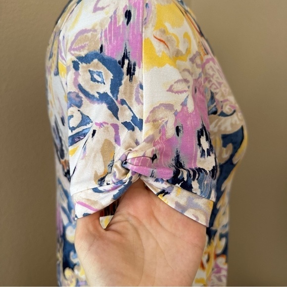 Chico's Floral Multicolor Twist Sleeve Jersey Knit T Shirt Mini Dress Size S - Picture 11 of 13